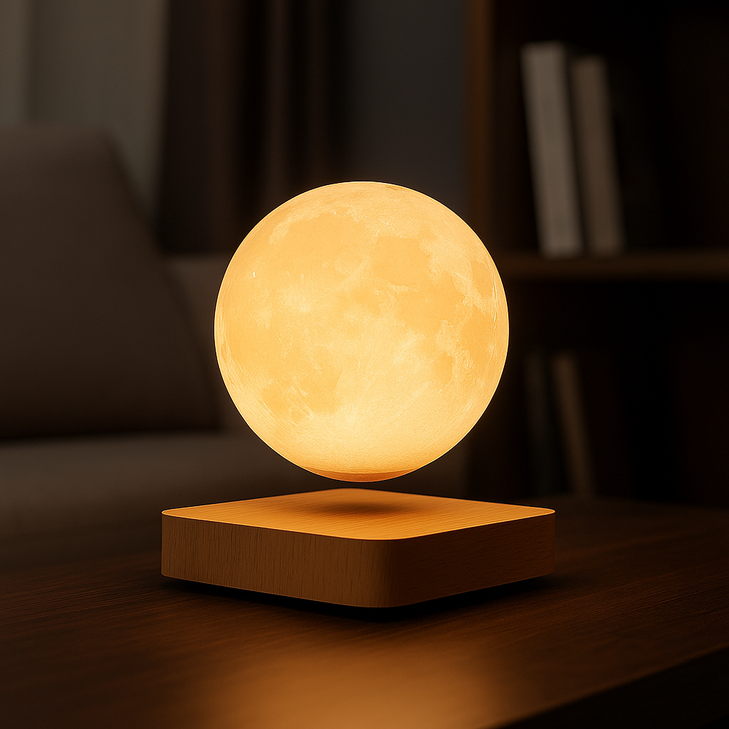 Luminária lua flutuante com levitação magnética