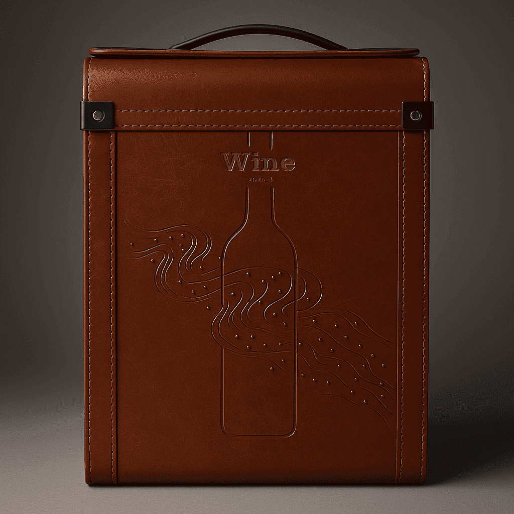 Maleta para vinho de couro com compartimento para 2 garrafas e 1 acessório