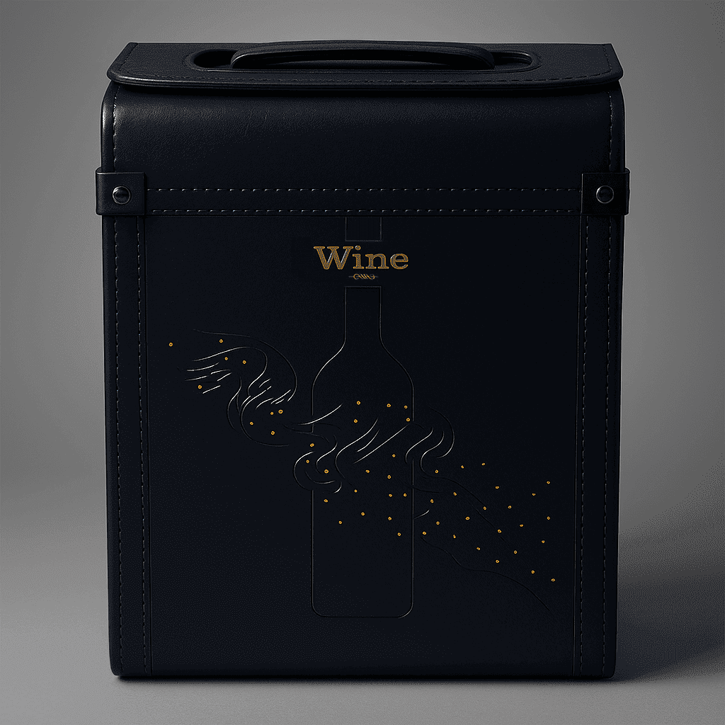 Maleta para vinho de couro com compartimento para 2 garrafas e 1 acessório