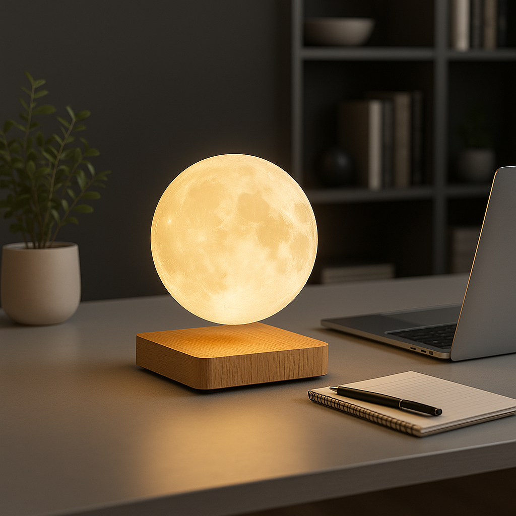 Luminária lua flutuante com levitação magnética