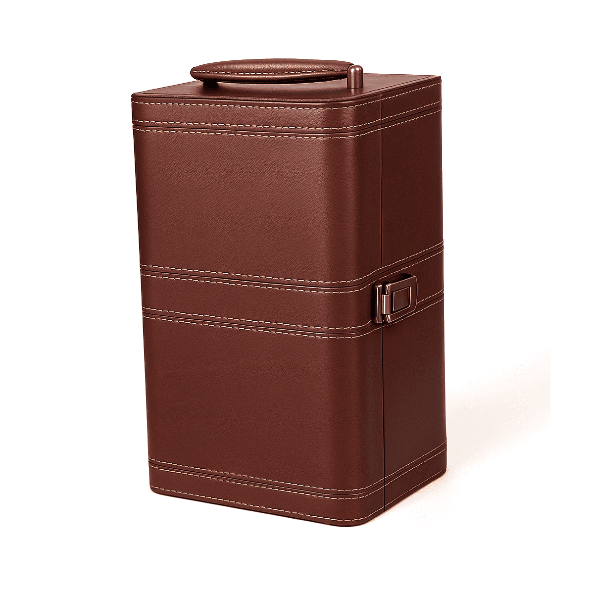 Maleta para vinho de couro com compartimento para 2 garrafas e kit de 4 acessórios