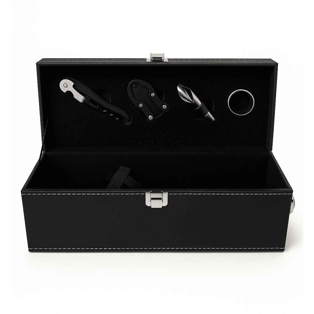 Maleta para vinho de couro com compartimento para 1 garrafa e kit de 4 acessórios