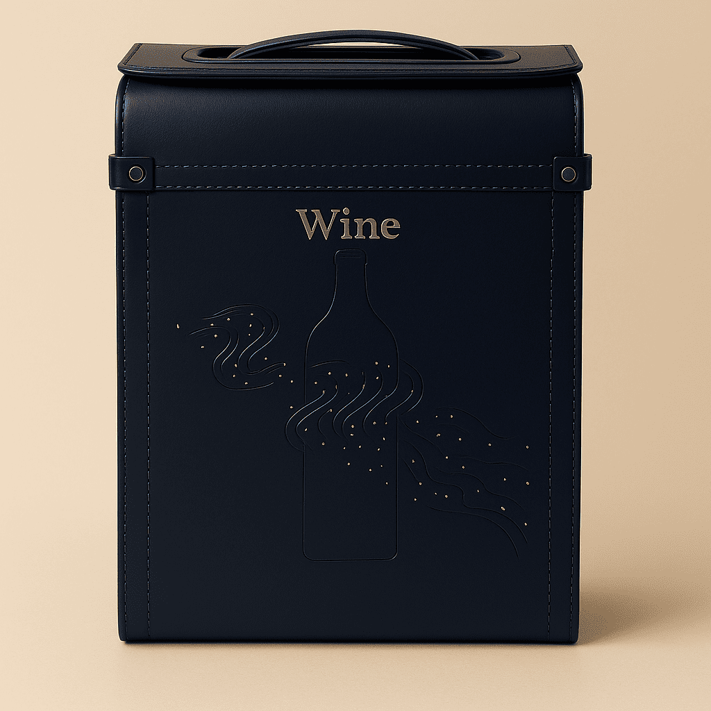 Maleta para vinho de couro com compartimento para 2 garrafas e 1 acessório