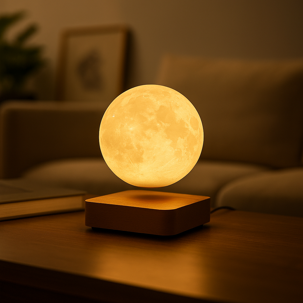 Luminária lua flutuante com levitação magnética