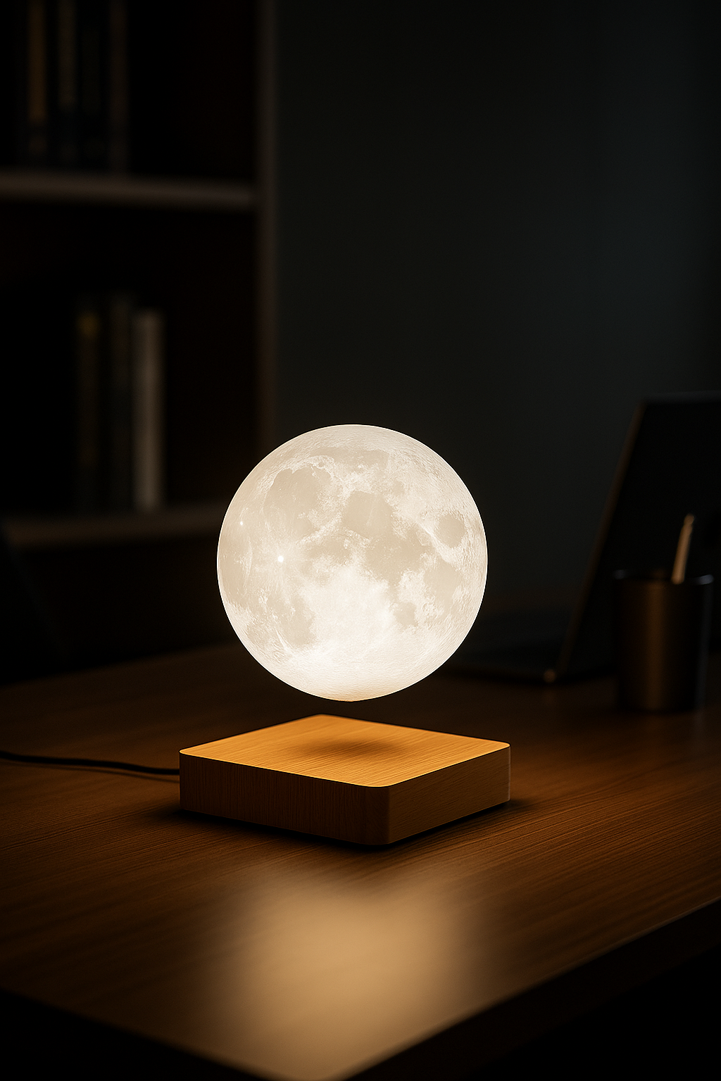 Luminária lua flutuante com levitação magnética
