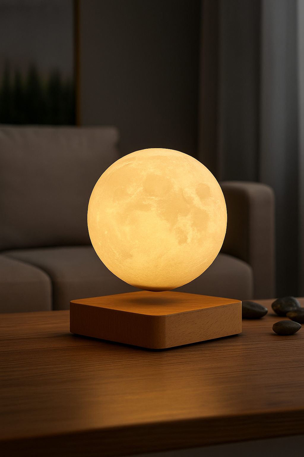 Luminária lua flutuante com levitação magnética