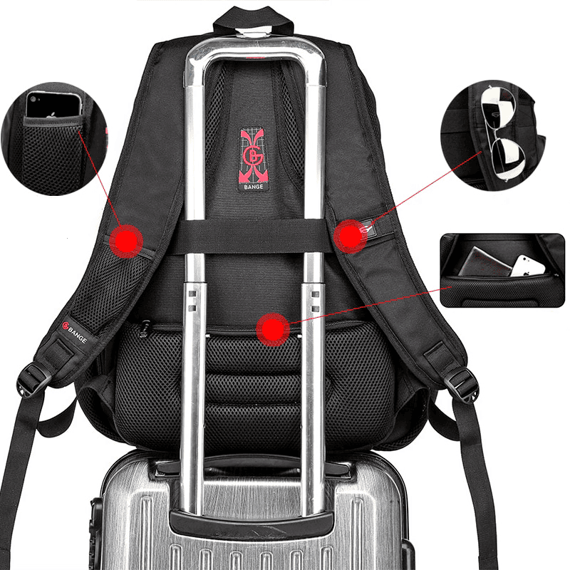 Bange waterproof 45l backpack with headphone jack and USB port for cell phone battery charging