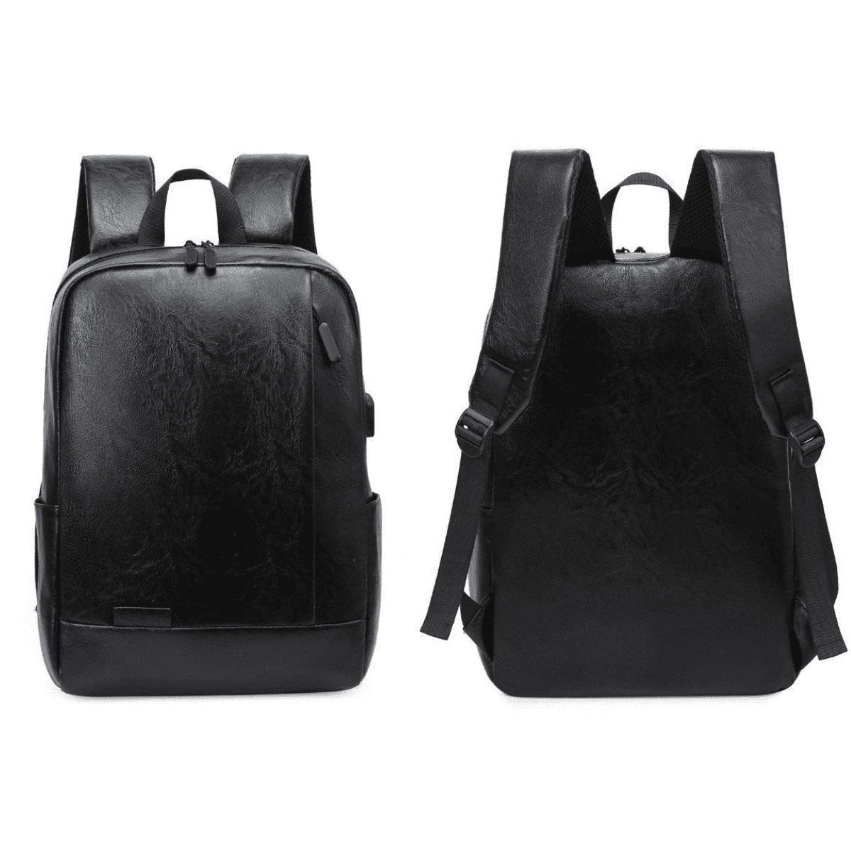Mochila preta de couro masculina