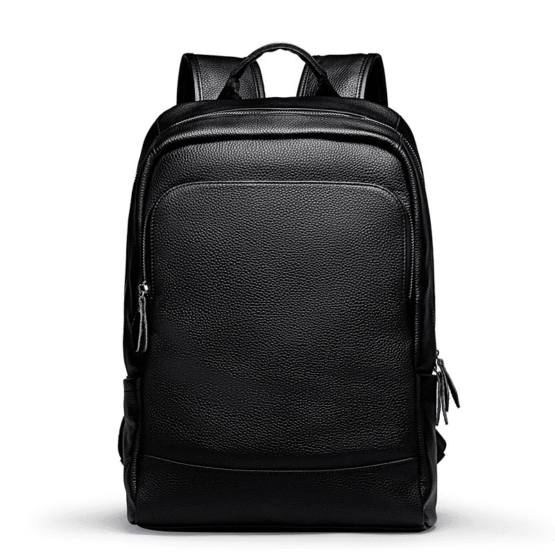 Mochila preta de couro masculina