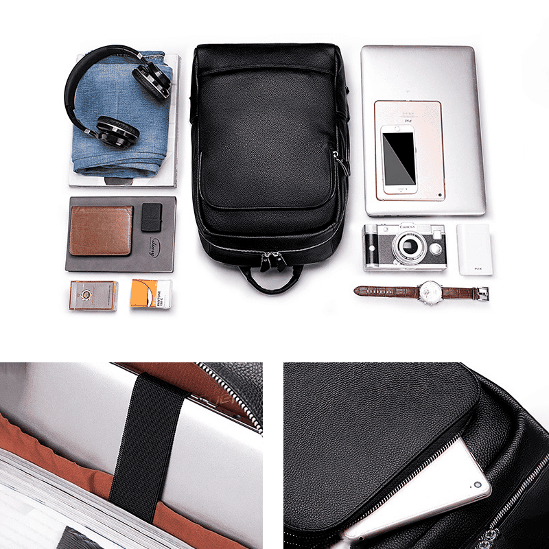 Mochila preta de couro masculina