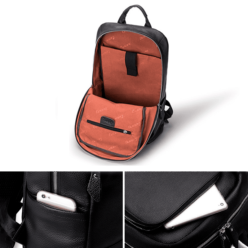 Mochila preta de couro masculina