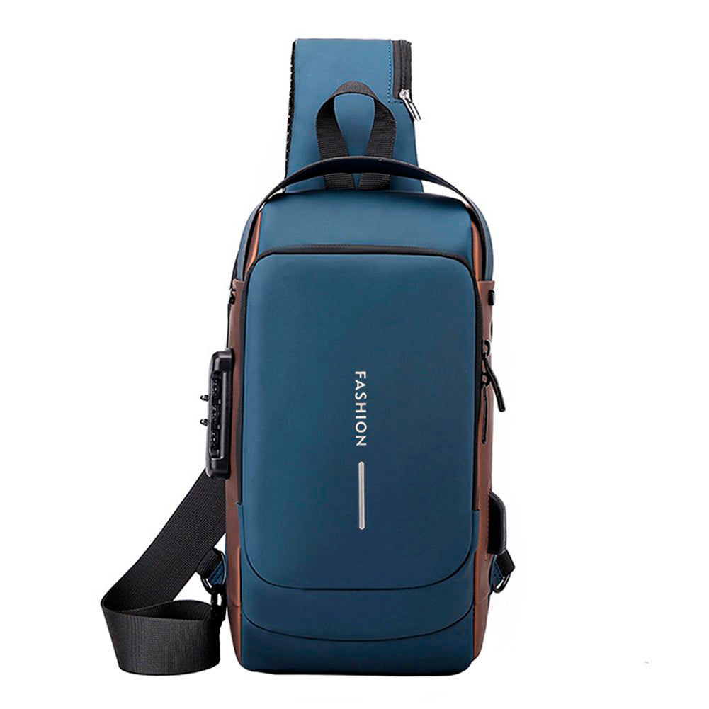 Mochila impermeável com entrada USB para carregamento de bateria de telefone celular e bloqueio/trava antifurto Rede Canan