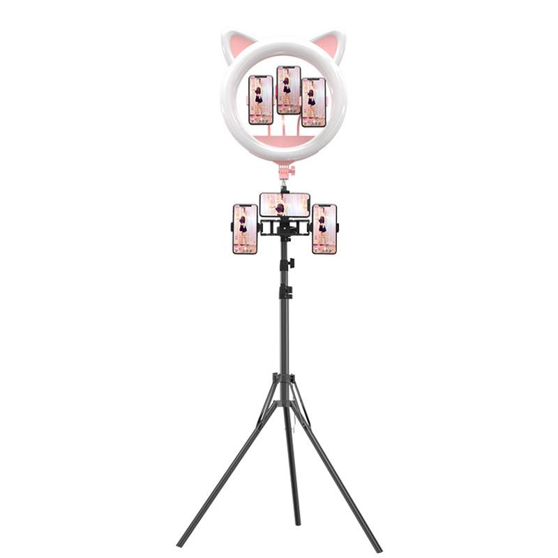 Ring light com formato de orelhas de gato com tripé ajustável, 3 cores e suportes para celular Rede Canan