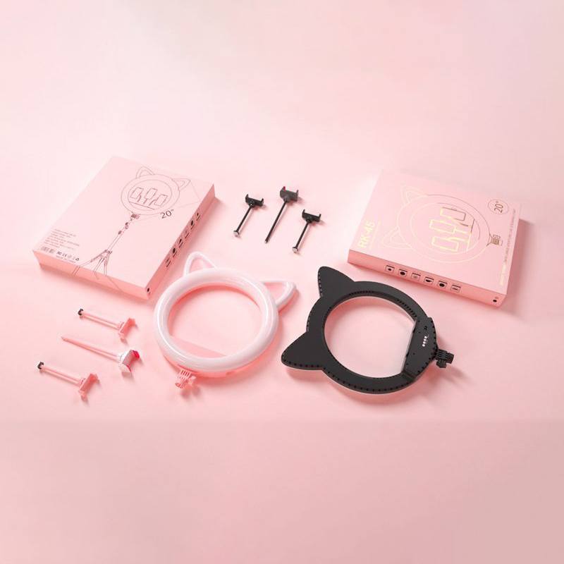 Ring light com formato de orelhas de gato com tripé ajustável, 3 cores e suportes para celular Rede Canan