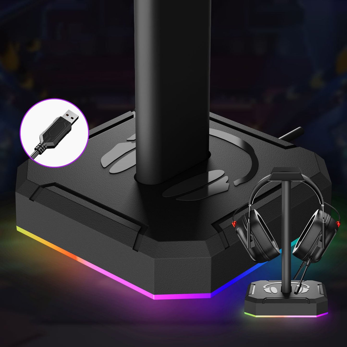 Suporte para fone de ouvido headset com luzes RGB (modelo 1) Rede Canan
