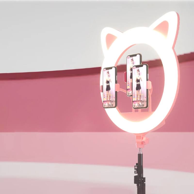 Ring light com formato de orelhas de gato com tripé ajustável, 3 cores e suportes para celular Rede Canan
