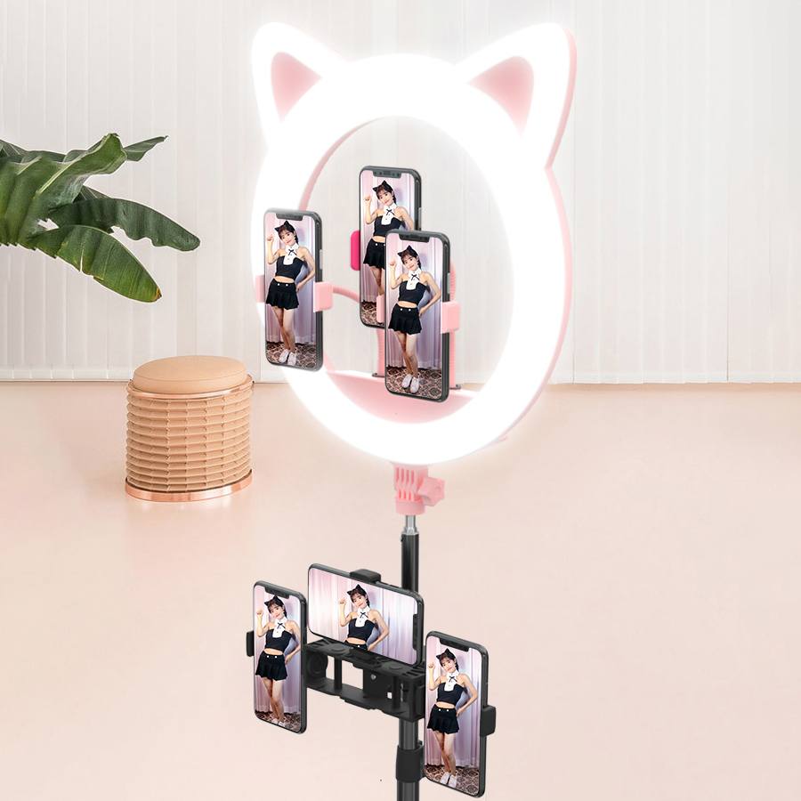Ring light com formato de orelhas de gato com tripé ajustável, 3 cores e suportes para celular Rede Canan
