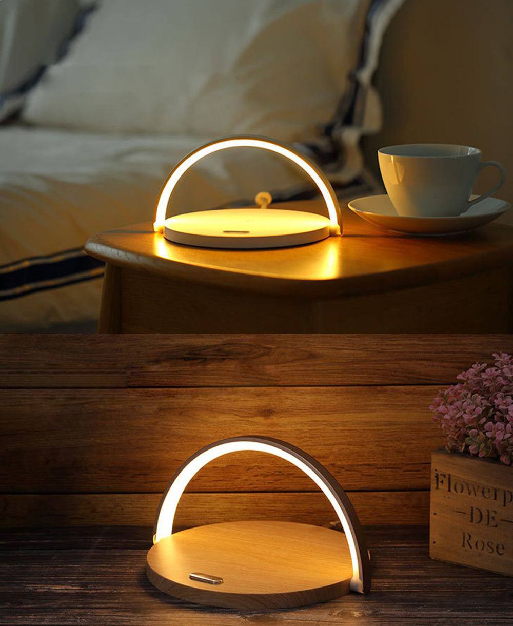 Luminária e suporte com carregador sem fio e por indução acoplado para telefone celular Rede Canan