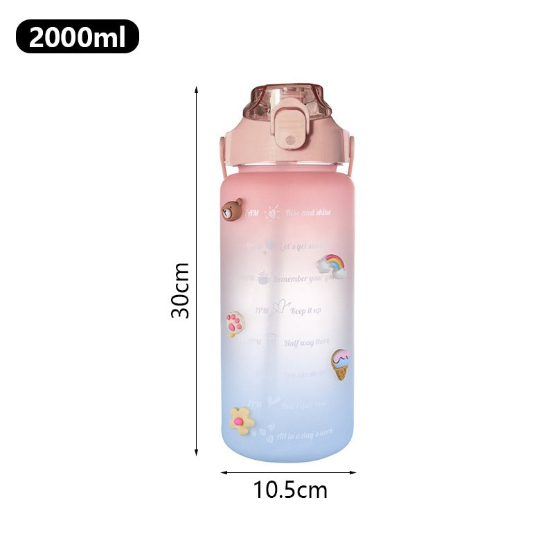 Garrafa de água colorida TikTok com adesivos/figurinhas 3D 2000ml Rede Canan
