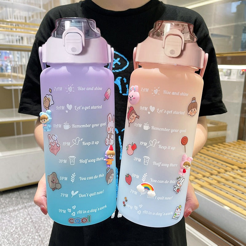 Garrafa de água colorida TikTok com adesivos/figurinhas 3D 2000ml Rede Canan