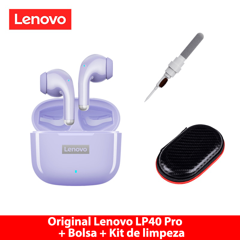 Fone de ouvido sem fio TWS via bluetooth Lenovo LP40 Pro + bolsa de proteção e kit de limpeza - Rede Canan