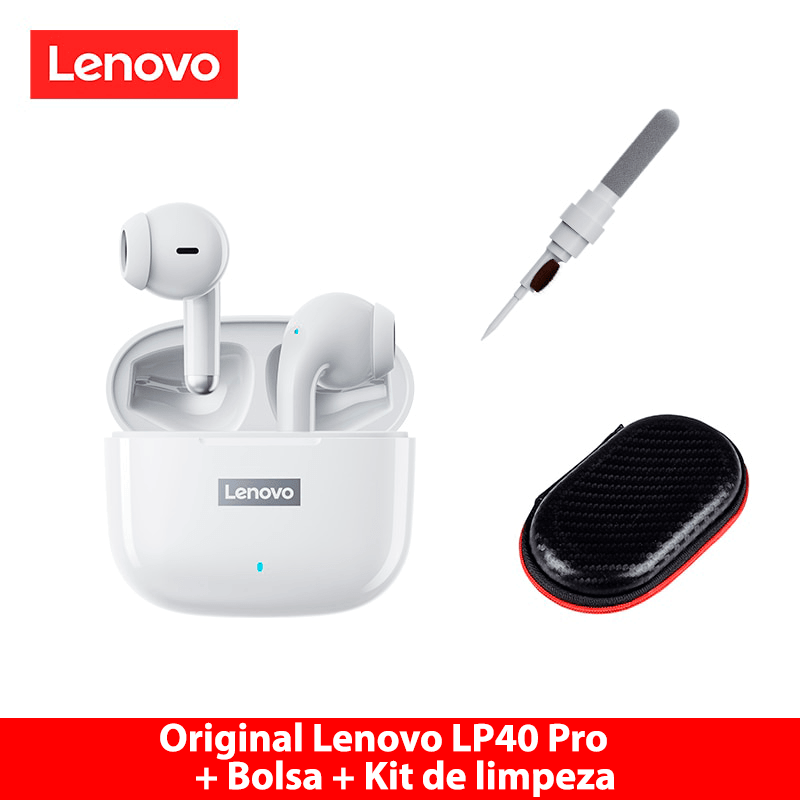 Fone de ouvido sem fio TWS via bluetooth Lenovo LP40 Pro + bolsa de proteção e kit de limpeza - Rede Canan