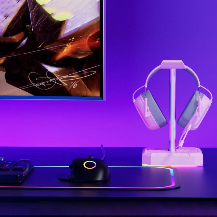 Suporte para fone de ouvido headset com luzes RGB (modelo 1) Rede Canan