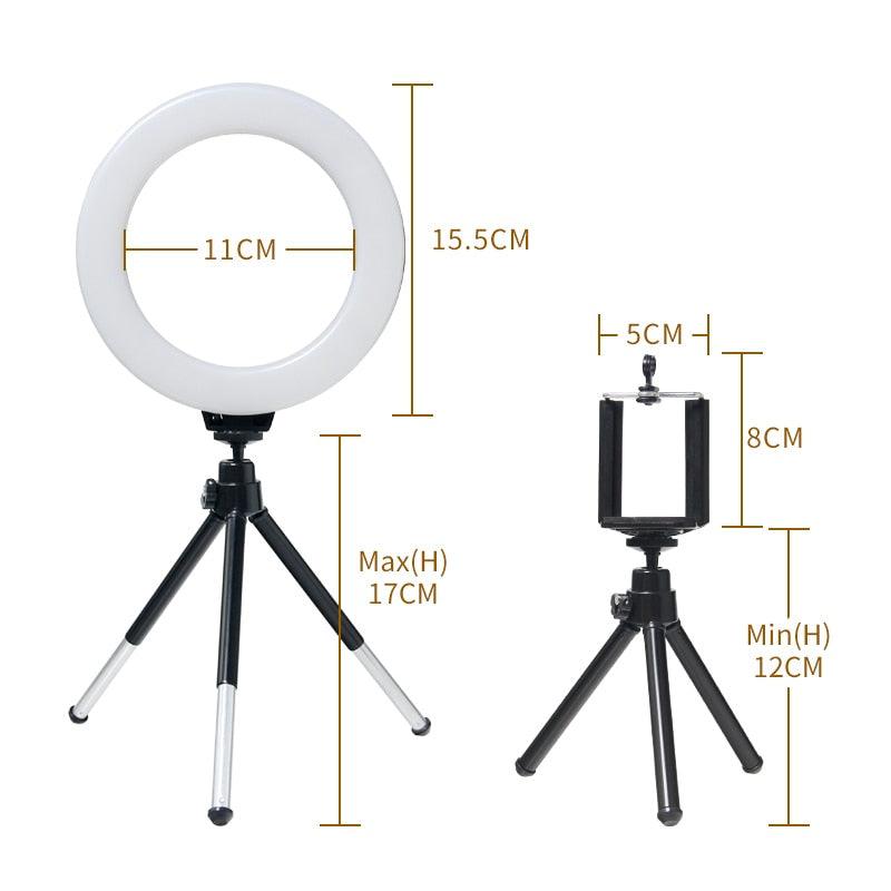 Ring light com tripé ajustável e 3 tipos de cores 16cm - Rede Canan