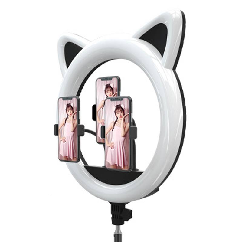 Ring light com formato de orelhas de gato com tripé ajustável, 3 cores e suportes para celular Rede Canan