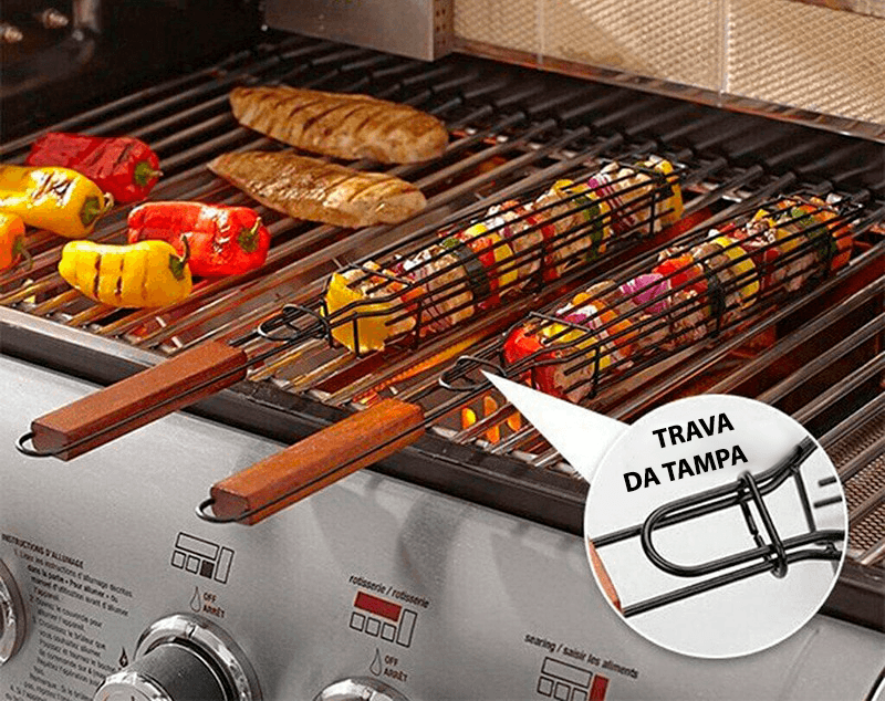 Cesta de aperitivos inox antiaderente para grelhar em churrasqueira - Rede Canan