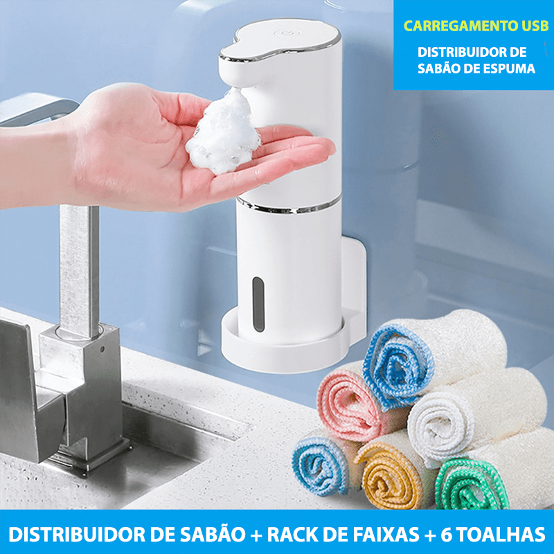 Dispenser de espuma de sabão automático com sensor infravermelho e carregamento USB - Rede Canan