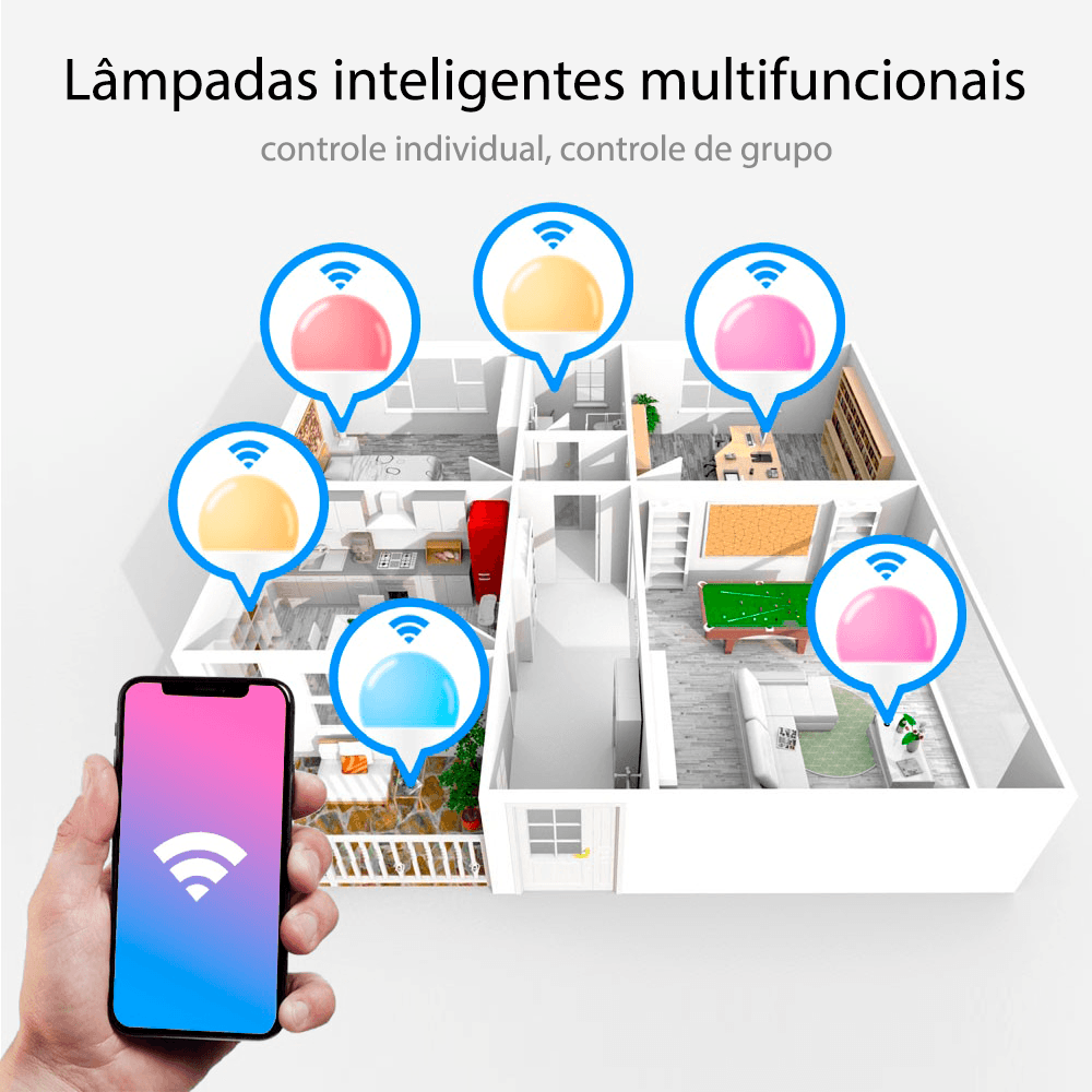 Lâmpada inteligente wi-fi com diversas cores e compatível com Amazon Alexa Echo e assistente inicial do Google - Rede Canan