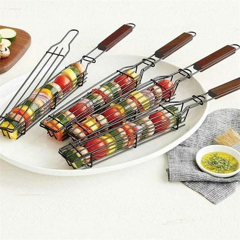 Cesta de aperitivos inox antiaderente para grelhar em churrasqueira - Rede Canan