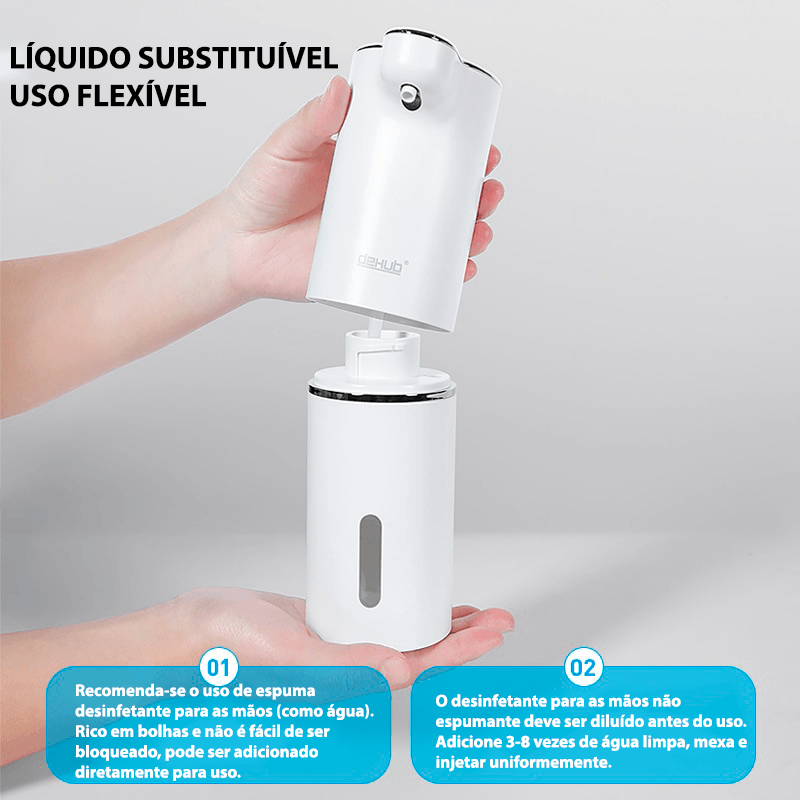 Dispenser de espuma de sabão automático com sensor infravermelho e carregamento USB - Rede Canan