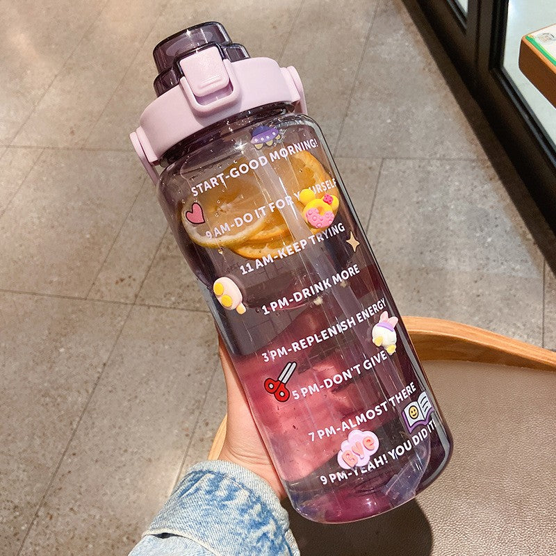 Garrafa de água transparente TikTok com adesivos/figurinhas 3D 2000ml Rede Canan