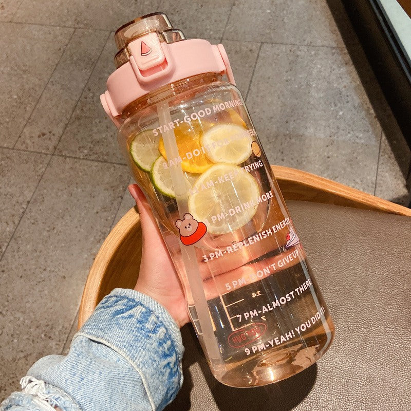 Garrafa de água transparente TikTok com adesivos/figurinhas 3D 2000ml Rede Canan