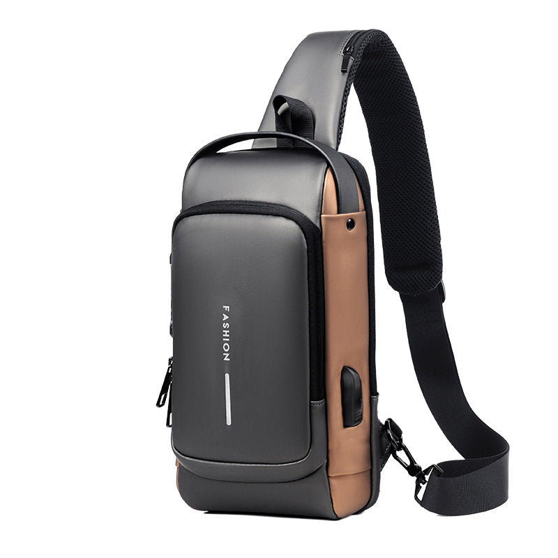 Mochila impermeável com entrada USB para carregamento de bateria de telefone celular e bloqueio/trava antifurto Rede Canan
