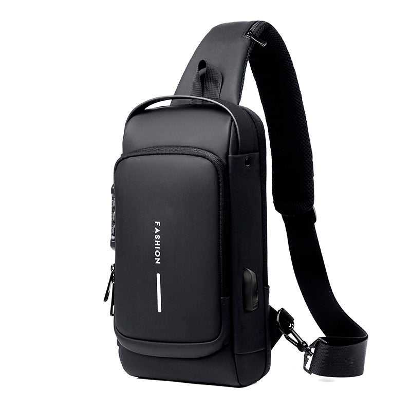 Mochila impermeável com entrada USB para carregamento de bateria de telefone celular e bloqueio/trava antifurto Rede Canan