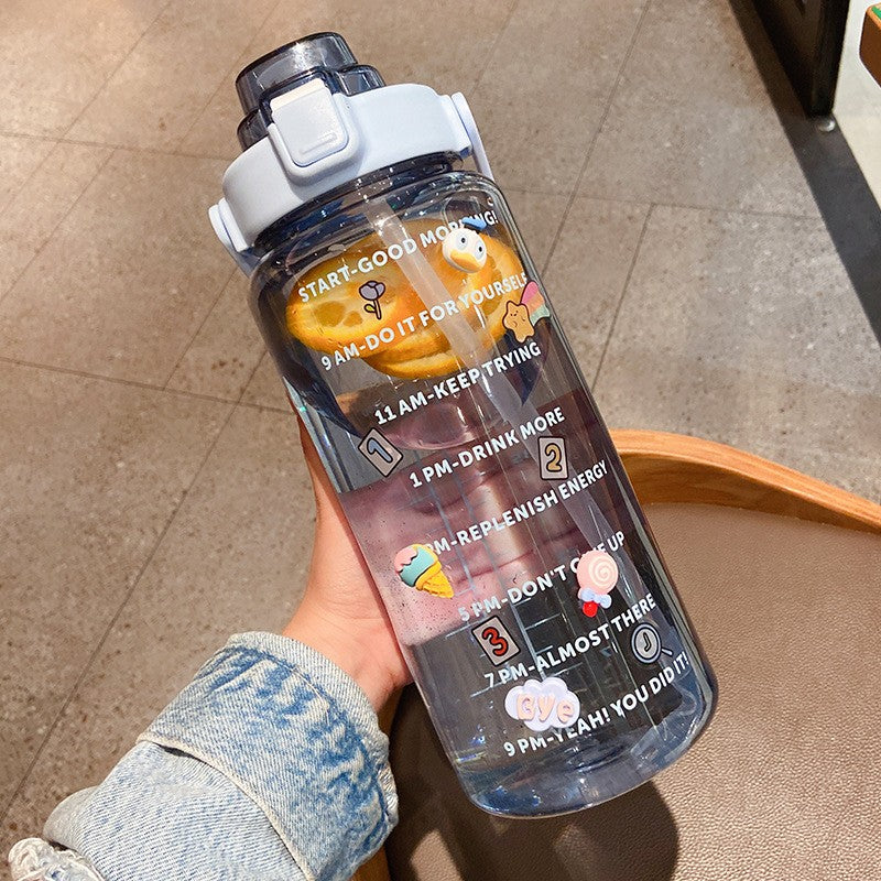 Garrafa de água transparente TikTok com adesivos/figurinhas 3D 2000ml Rede Canan