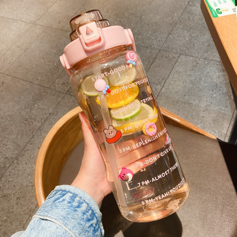 Garrafa de água transparente TikTok com adesivos/figurinhas 3D 2000ml Rede Canan