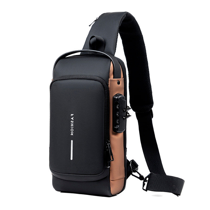 Mochila impermeável com entrada USB para carregamento de bateria de telefone celular e bloqueio/trava antifurto Rede Canan