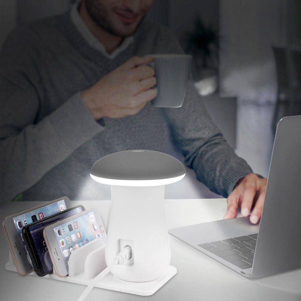 Luminária com 5 entradas USB para carregamento e suporte acoplado Rede Canan