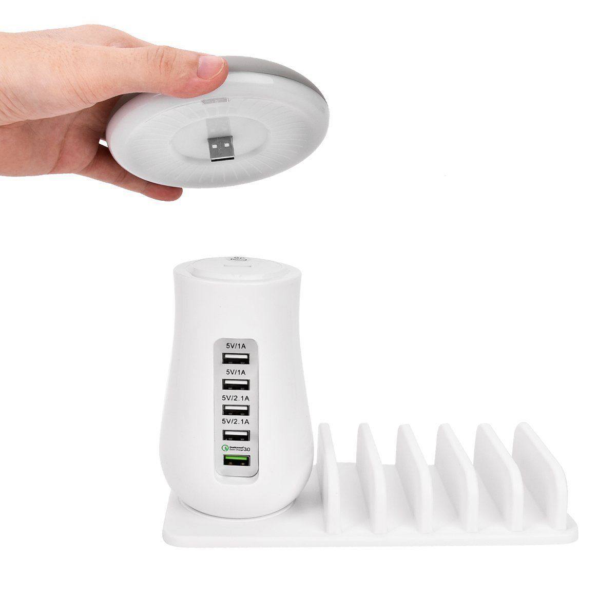 Luminária com 5 entradas USB para carregamento e suporte acoplado Rede Canan