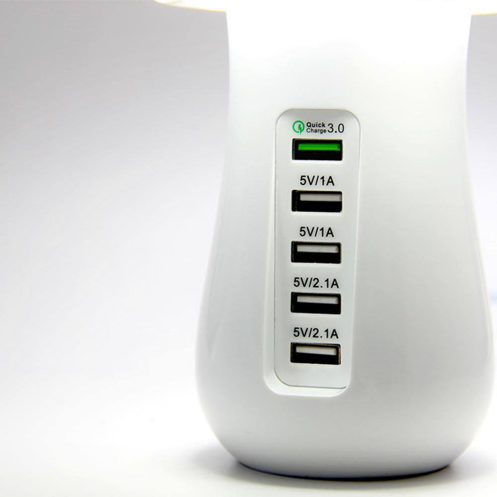 Luminária com 5 entradas USB para carregamento e suporte acoplado Rede Canan