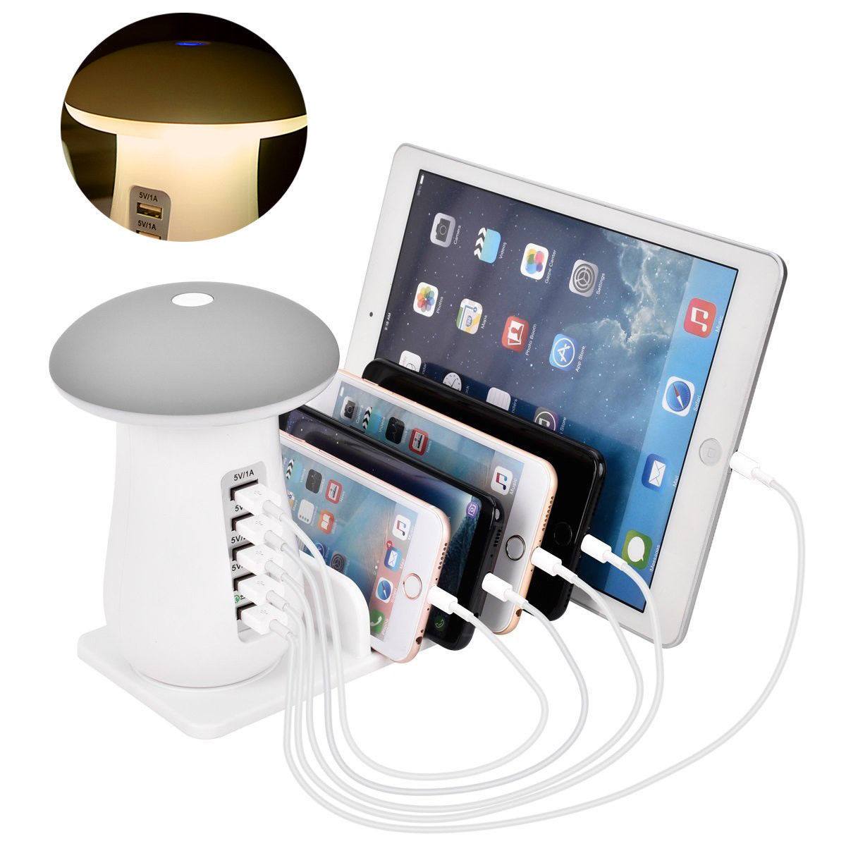 Luminária com 5 entradas USB para carregamento e suporte acoplado Rede Canan