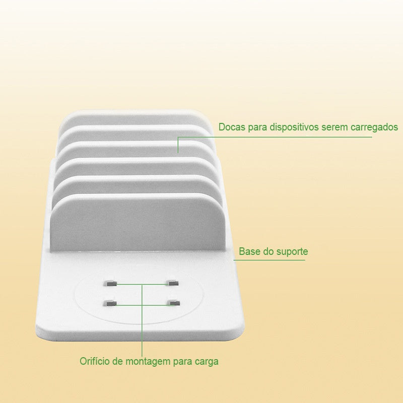 Luminária com 5 entradas USB para carregamento e suporte acoplado Rede Canan