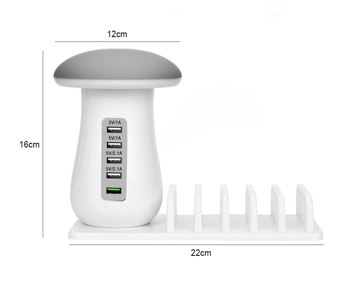 Luminária com 5 entradas USB para carregamento e suporte acoplado Rede Canan