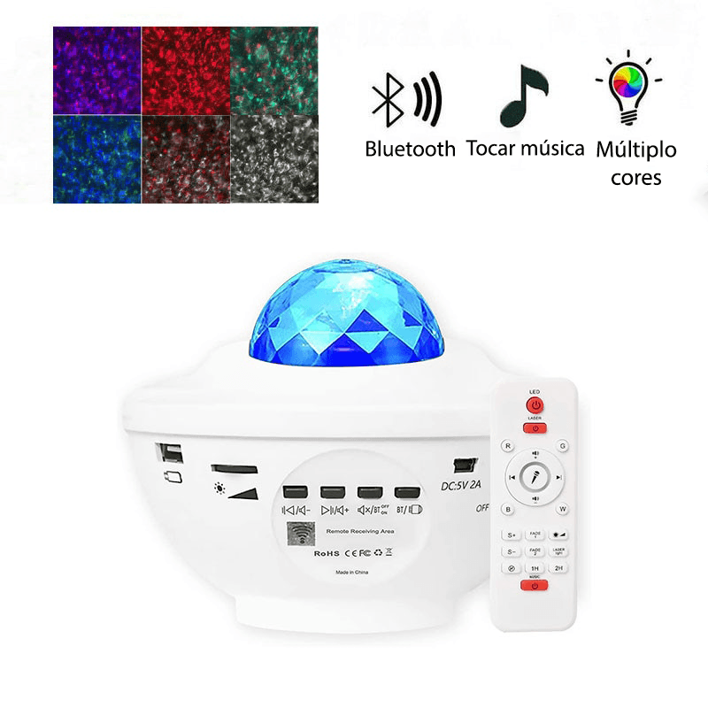 Projetor de luz céu estrelado/galáxia com caixa de som via bluetooth ou cartão - Rede Canan