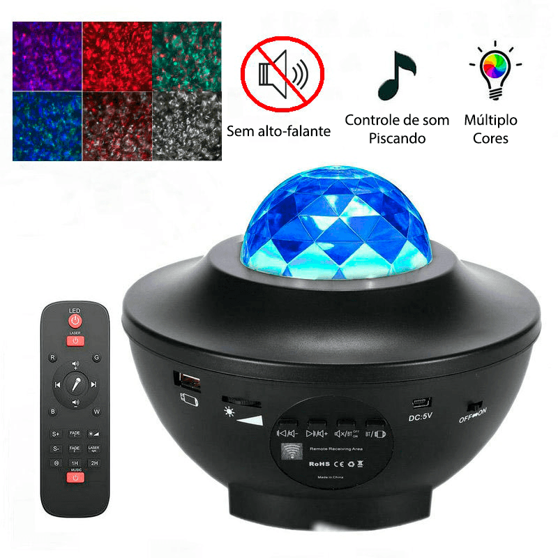 Projetor de luz céu estrelado/galáxia com caixa de som via bluetooth ou cartão - Rede Canan