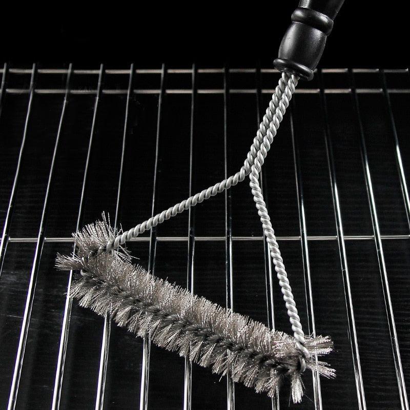Escova para limpeza de gelha e churrasqueira com cerdas de aço inox antiaderente - Rede Canan